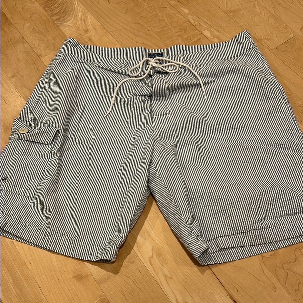 J.Crew Men’s Swim Shorts Navy Swimsuit Trunks Seersucker